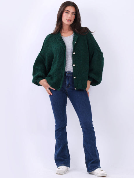 Button Down Crop Cardigan Bottle Green