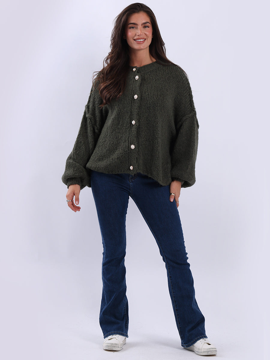 Button Down Crop Cardigan Khaki