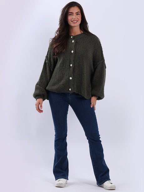 Button Down Crop Cardigan Khaki
