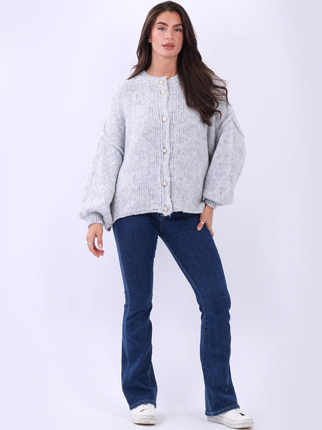 Button Down Crop Cardigan Silver