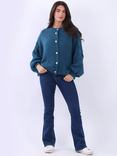 Button Down Crop Cardigan Teal