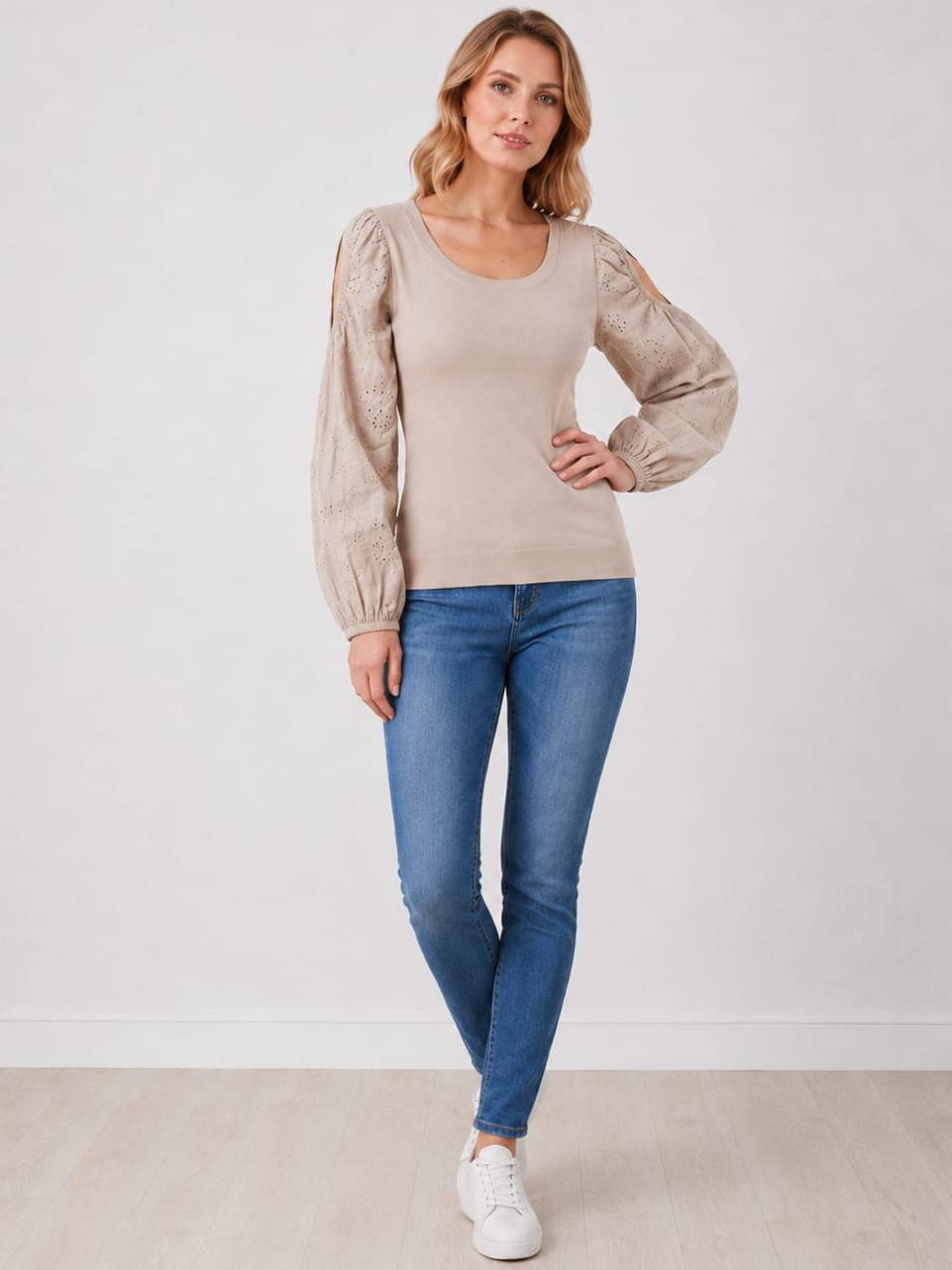 Cold Shoulder Cotton Tee Beige