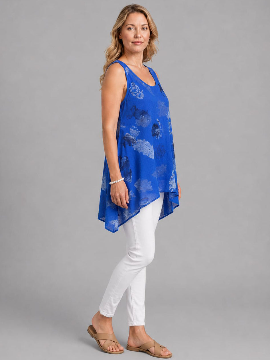 Feathers Print Sleeveless Cotton Tank Top