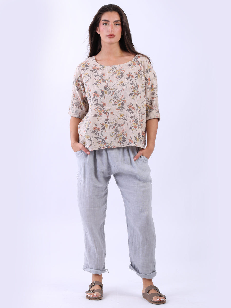 Floral Baggy Top Beige
