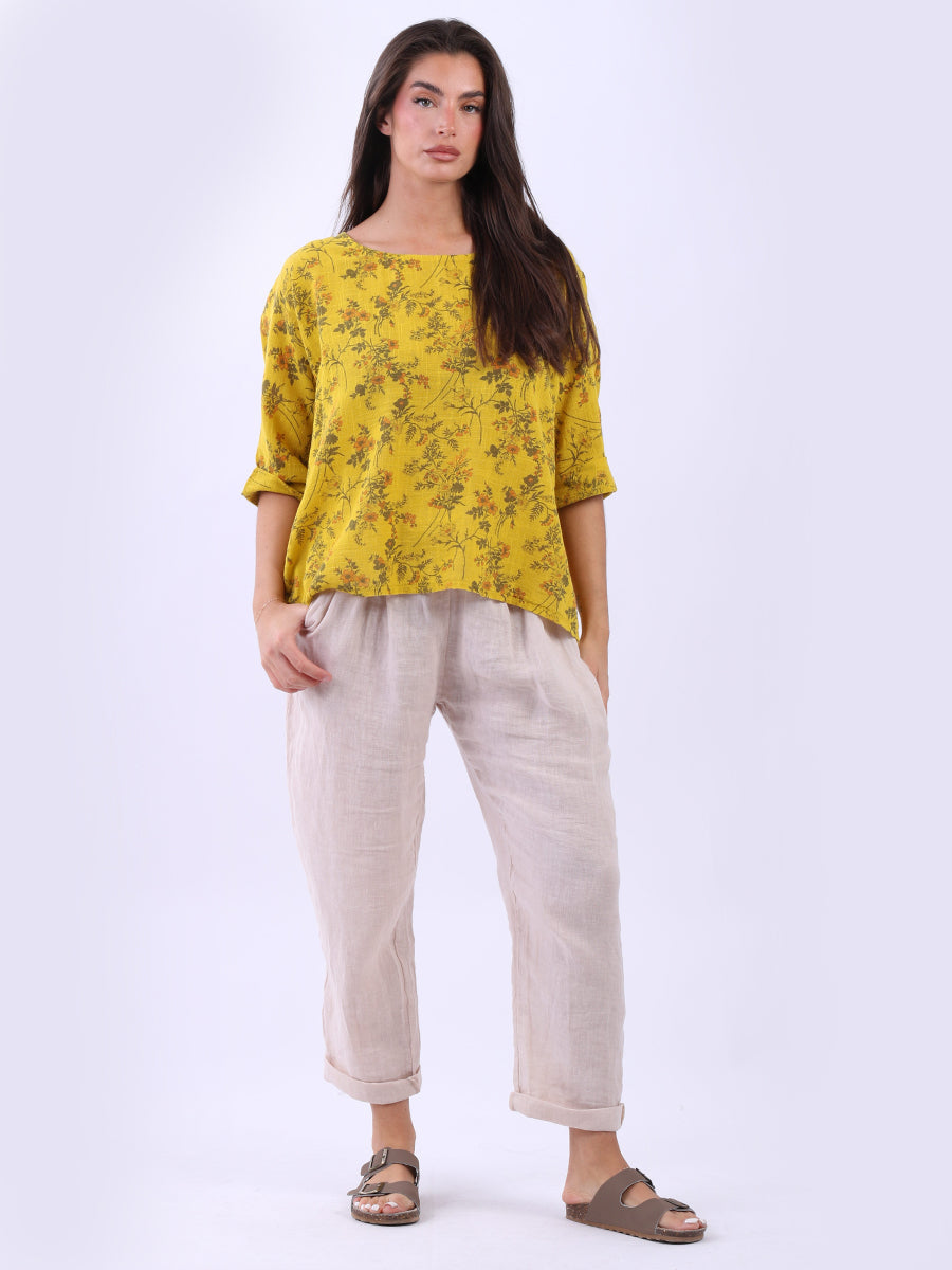 Floral Baggy Top Mustard