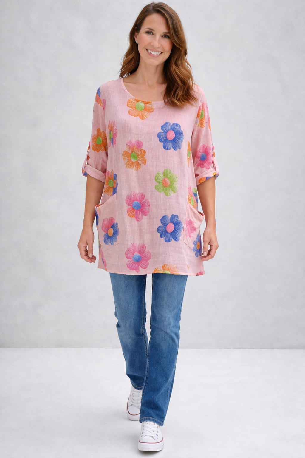 Flower Print Cotton Shirt Pink