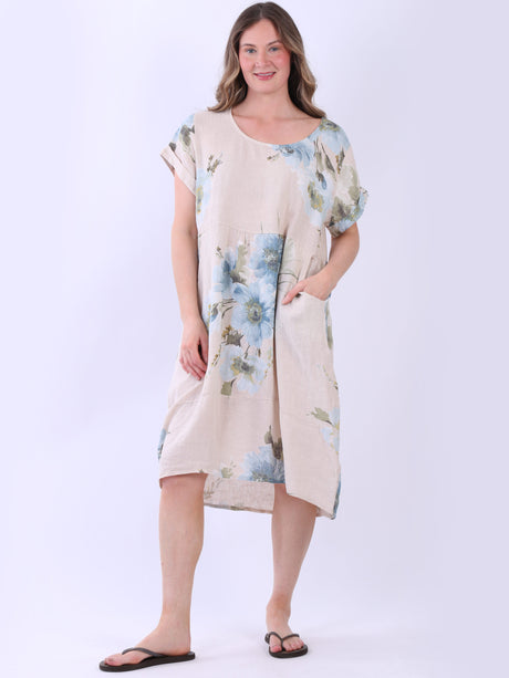 Floral Linen Dress Beige