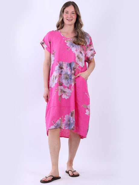 Floral Linen Dress Fuchsia