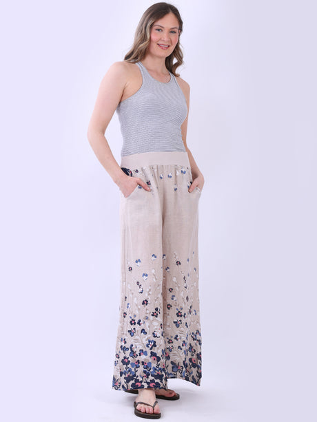 Floral Linen Pant Beige