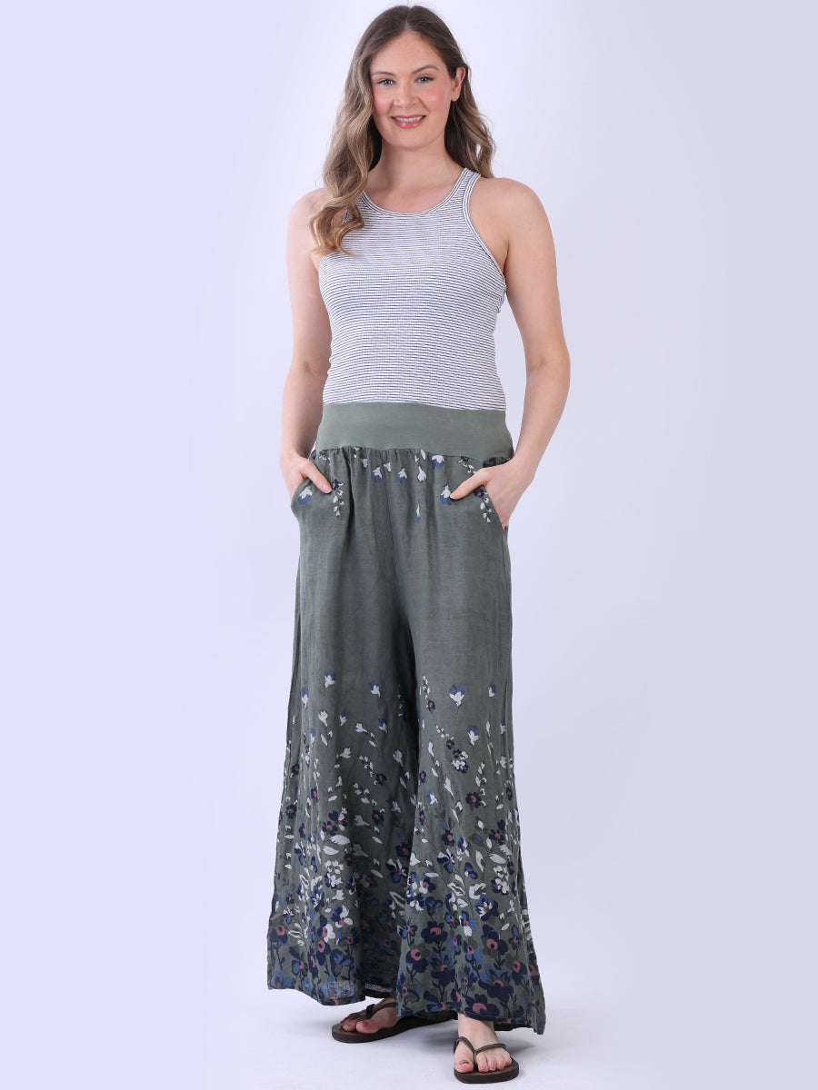 Floral Linen Pant Khaki