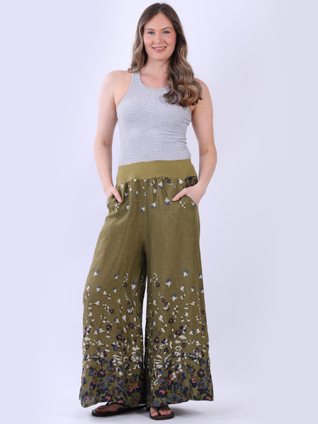 Floral Linen Pant Olive