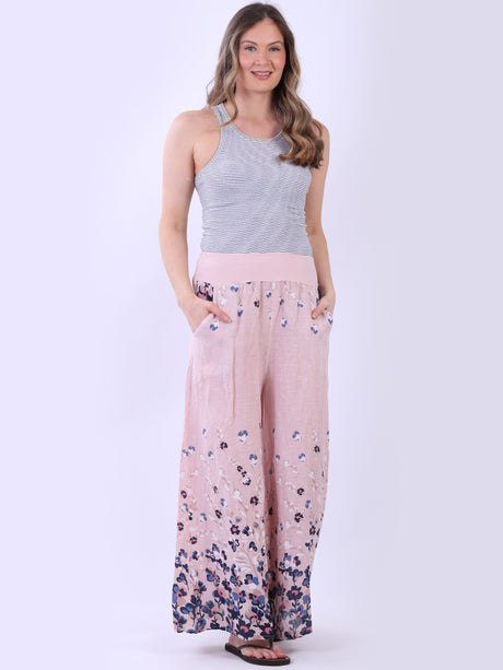 Floral Linen Pant Pink