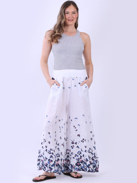Floral Linen Pant White