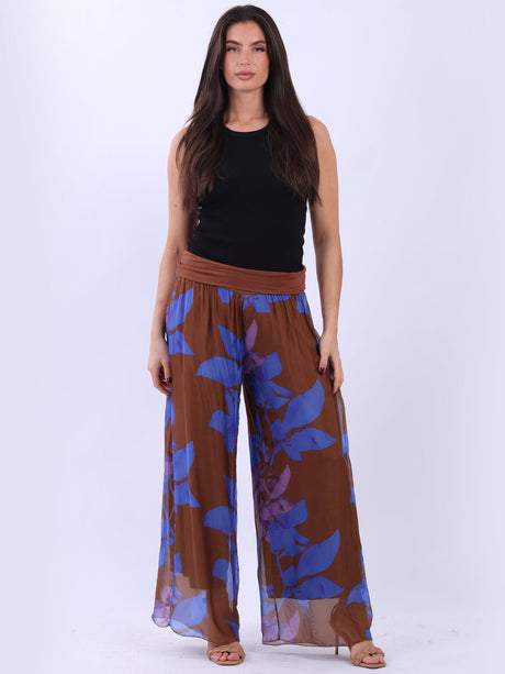 Floral Silk Palazzo Pant Chocolate