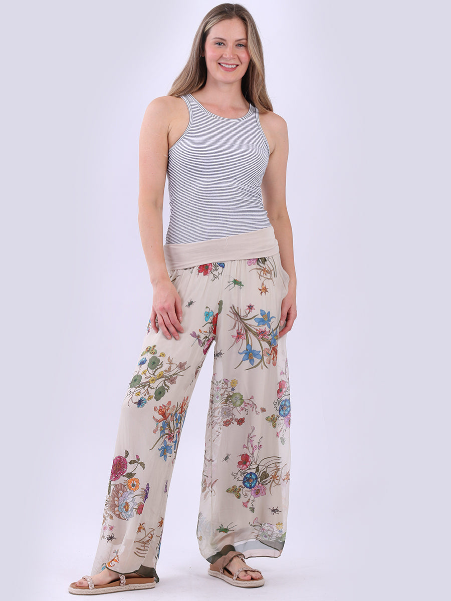 Floral Palazzo Pant Beige