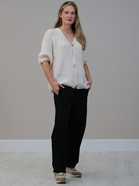 Woolen Crop Cardigan Beige