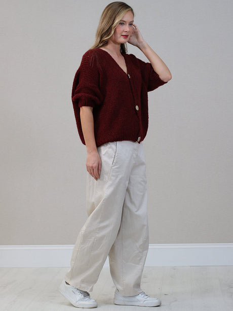 Solid Woolen Knit Button Down Cardigan