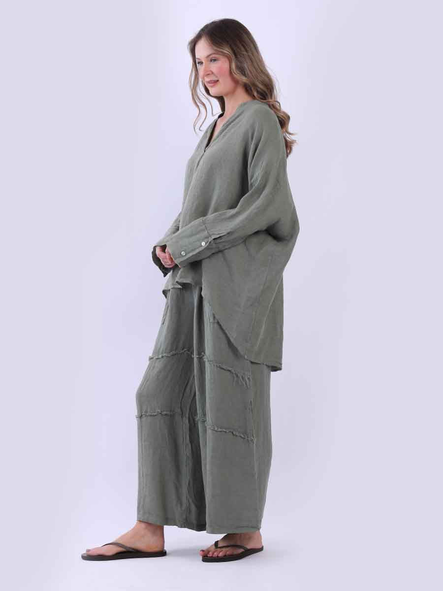 Batwing Linen Top Khaki
