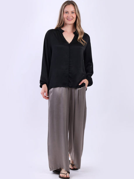 Wide Leg Satin Trouser Black