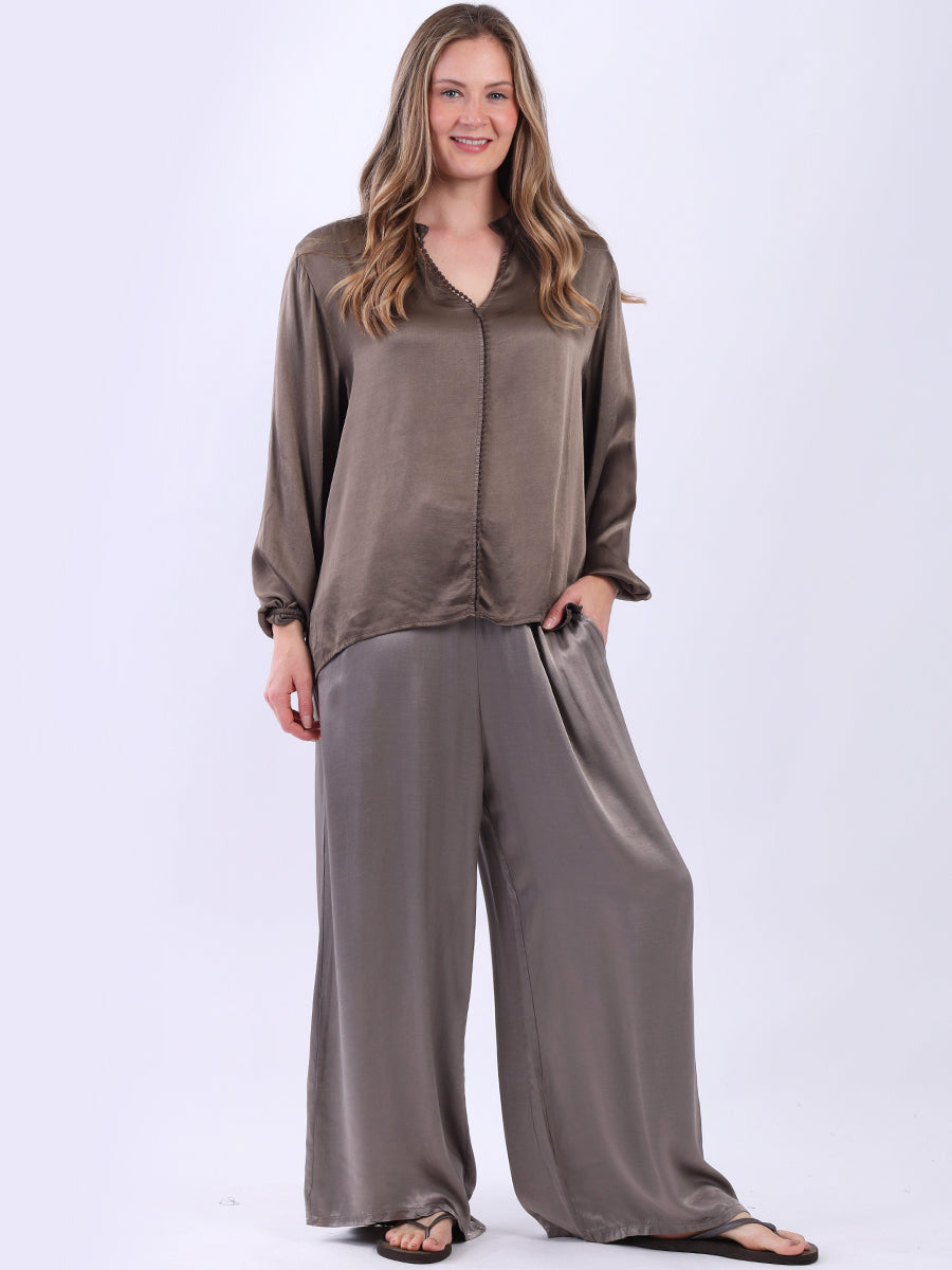 Crochet Satin Blouse Chocolate