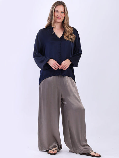 Wide Leg Satin Trouser Navy