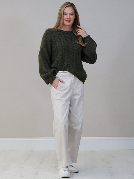 Cable Knit Wool Jumper Khaki