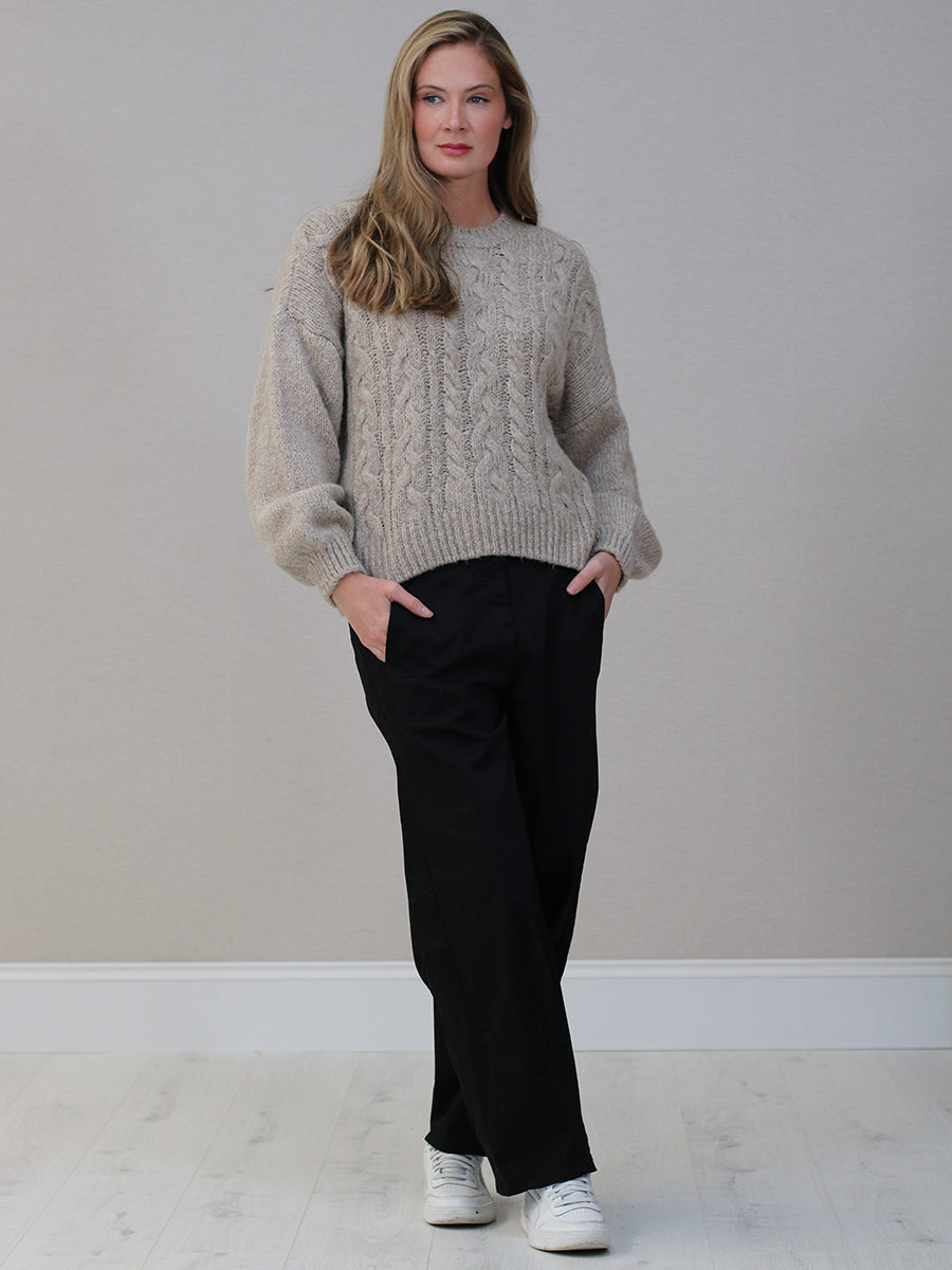 Cable Knit Wool Jumper Mocha
