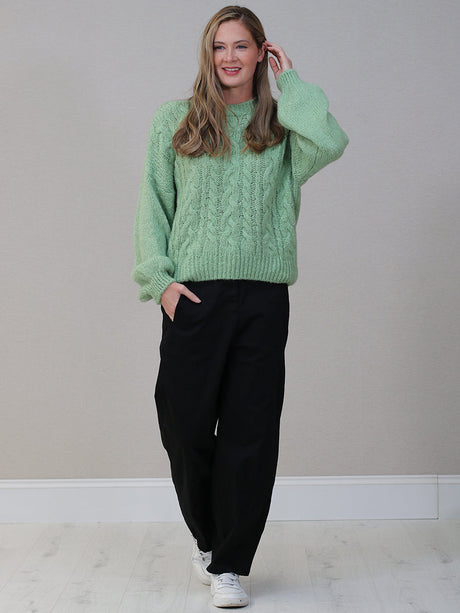 Cable Knit Wool Jumper Sage