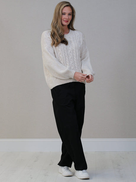 Cable Knit Wool Jumper White