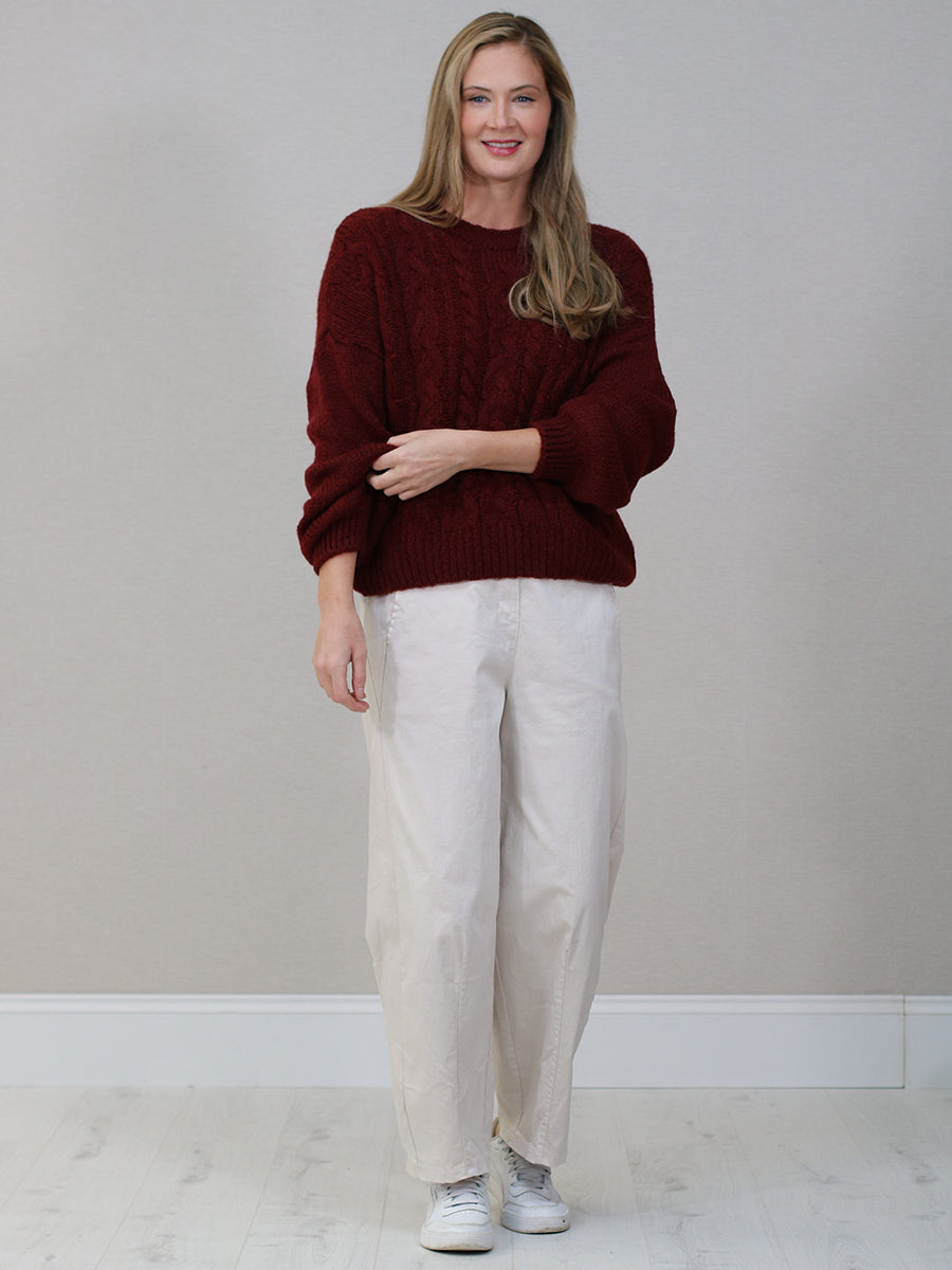 Cable Knit Wool Jumper Wine