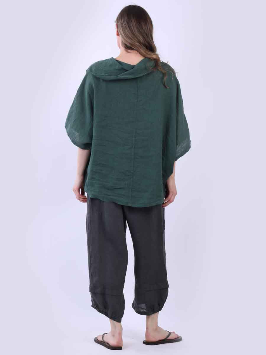 Cowl Neck Plain Linen Batwing Top