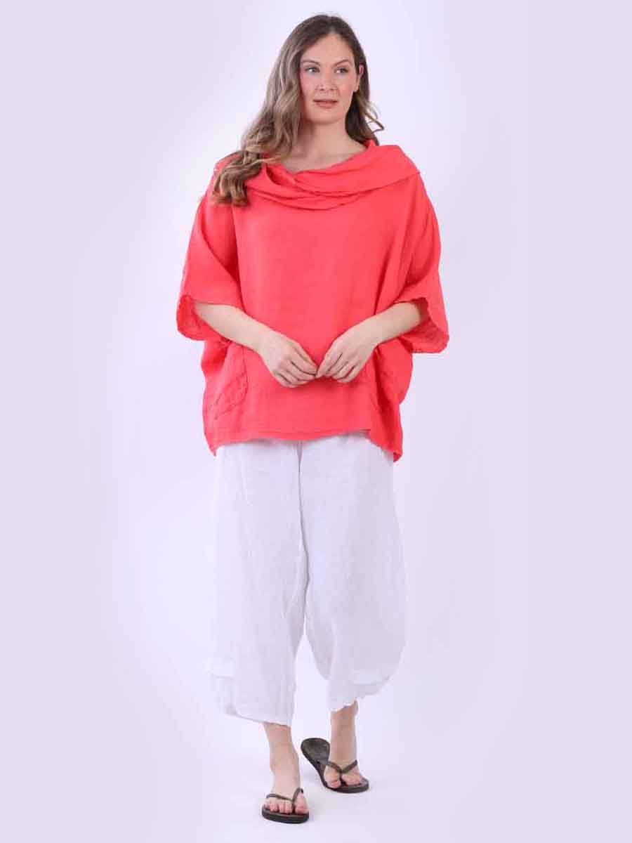 Linen Baggy Top Coral