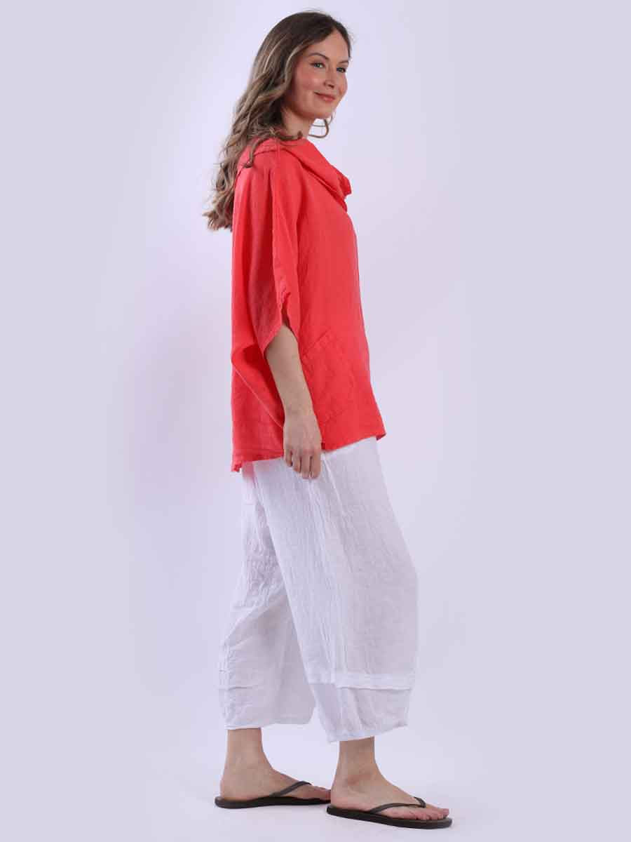 Cowl Neck Plain Linen Batwing Top