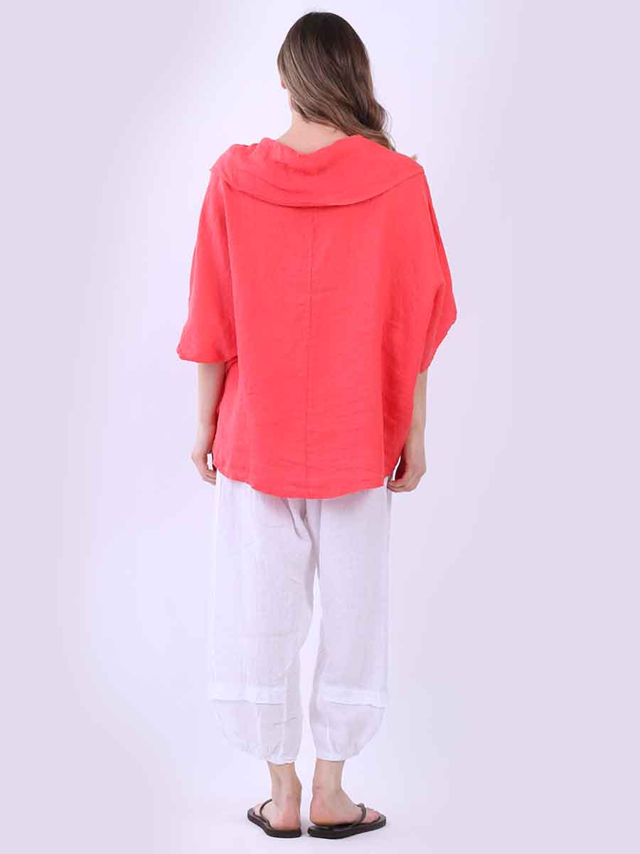 Cowl Neck Plain Linen Batwing Top