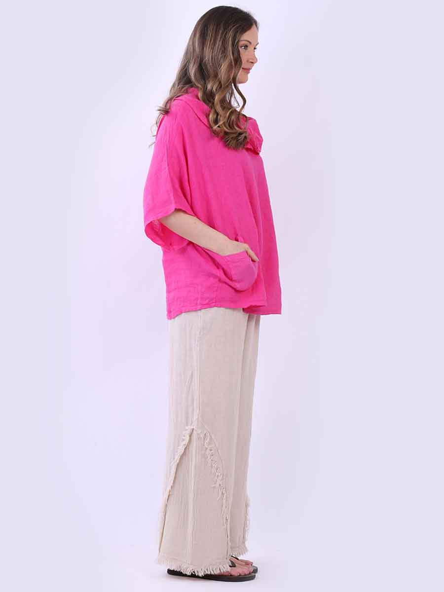 Cowl Neck Plain Linen Batwing Top