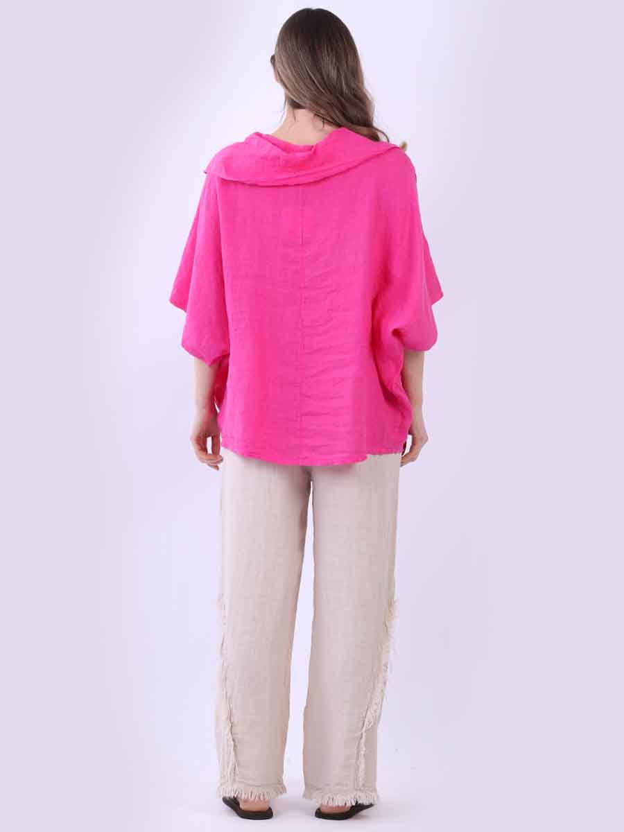 Cowl Neck Plain Linen Batwing Top