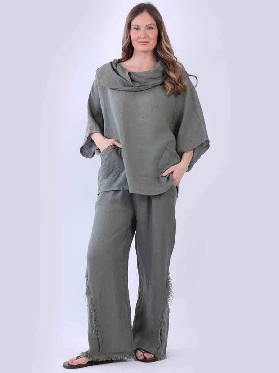 Linen Baggy Top Khaki