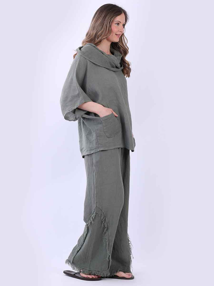 Cowl Neck Plain Linen Batwing Top