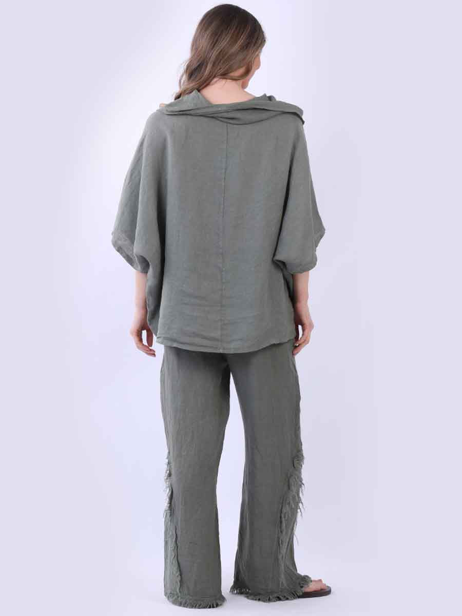 Cowl Neck Plain Linen Batwing Top