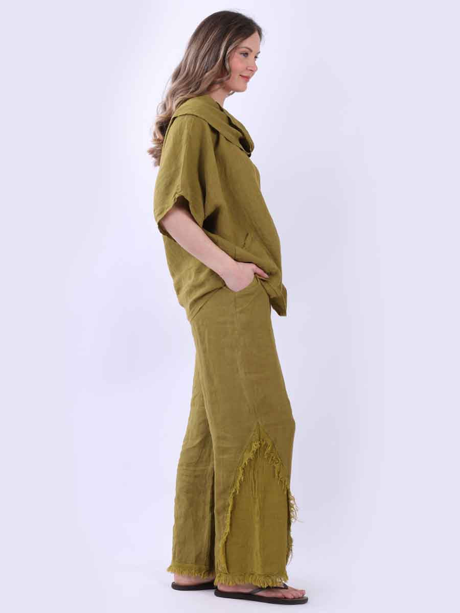 Cowl Neck Plain Linen Batwing Top