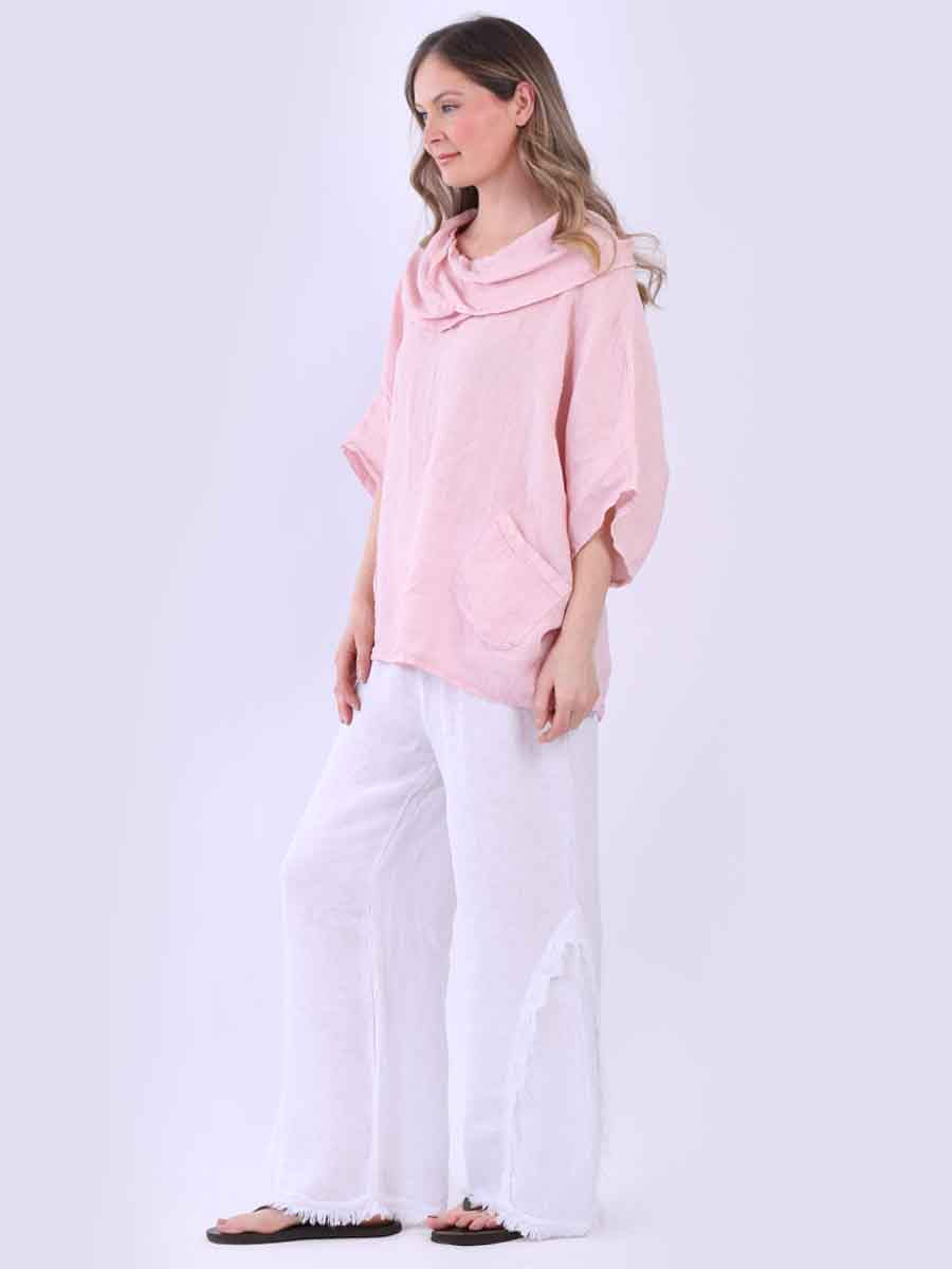 Cowl Neck Plain Linen Batwing Top