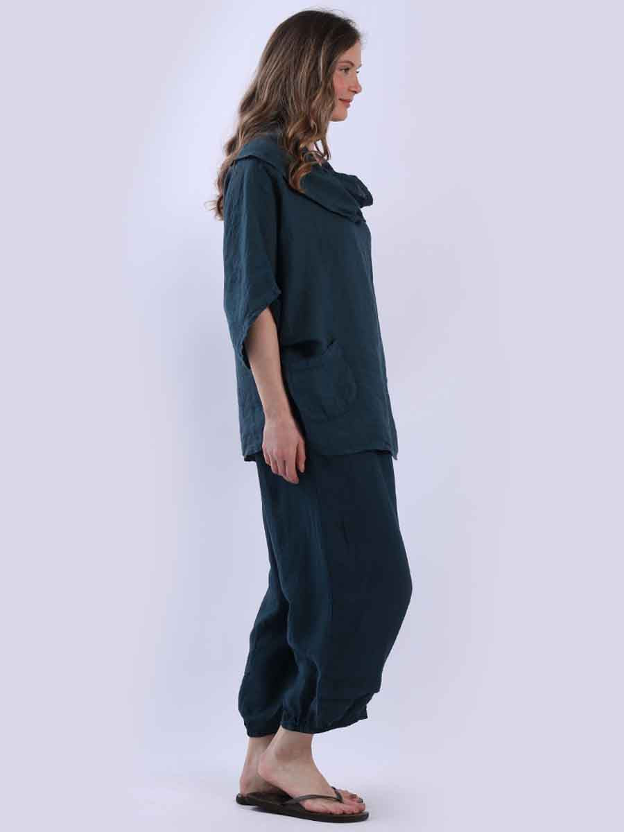 Cowl Neck Plain Linen Batwing Top