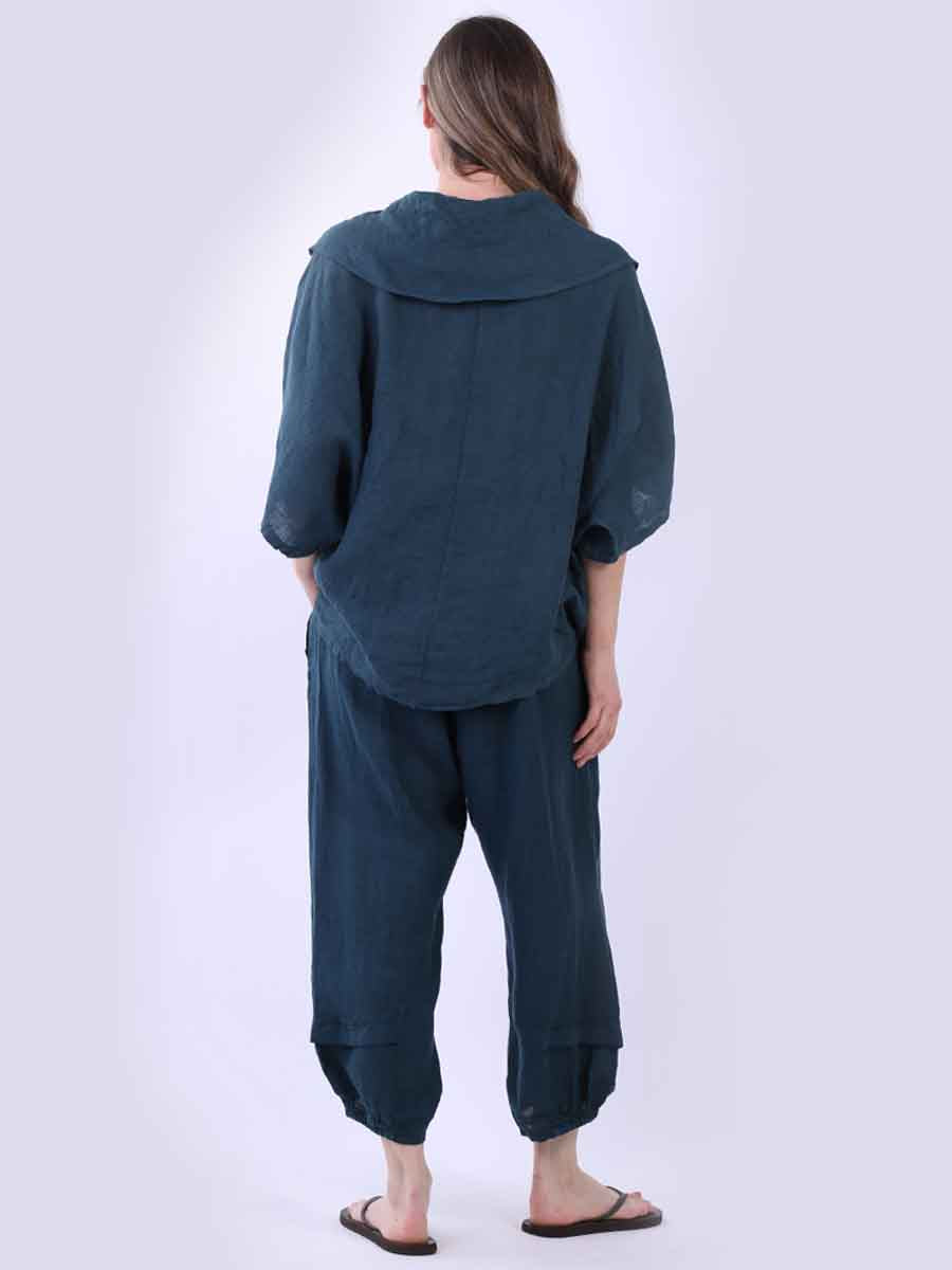 Cowl Neck Plain Linen Batwing Top