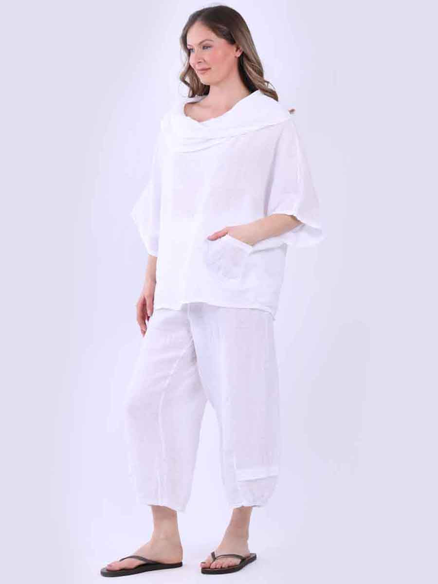 Cowl Neck Plain Linen Batwing Top