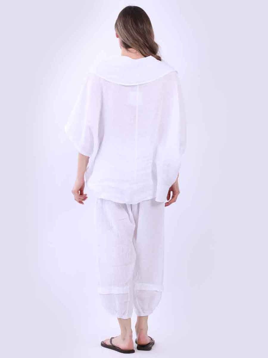 Cowl Neck Plain Linen Batwing Top