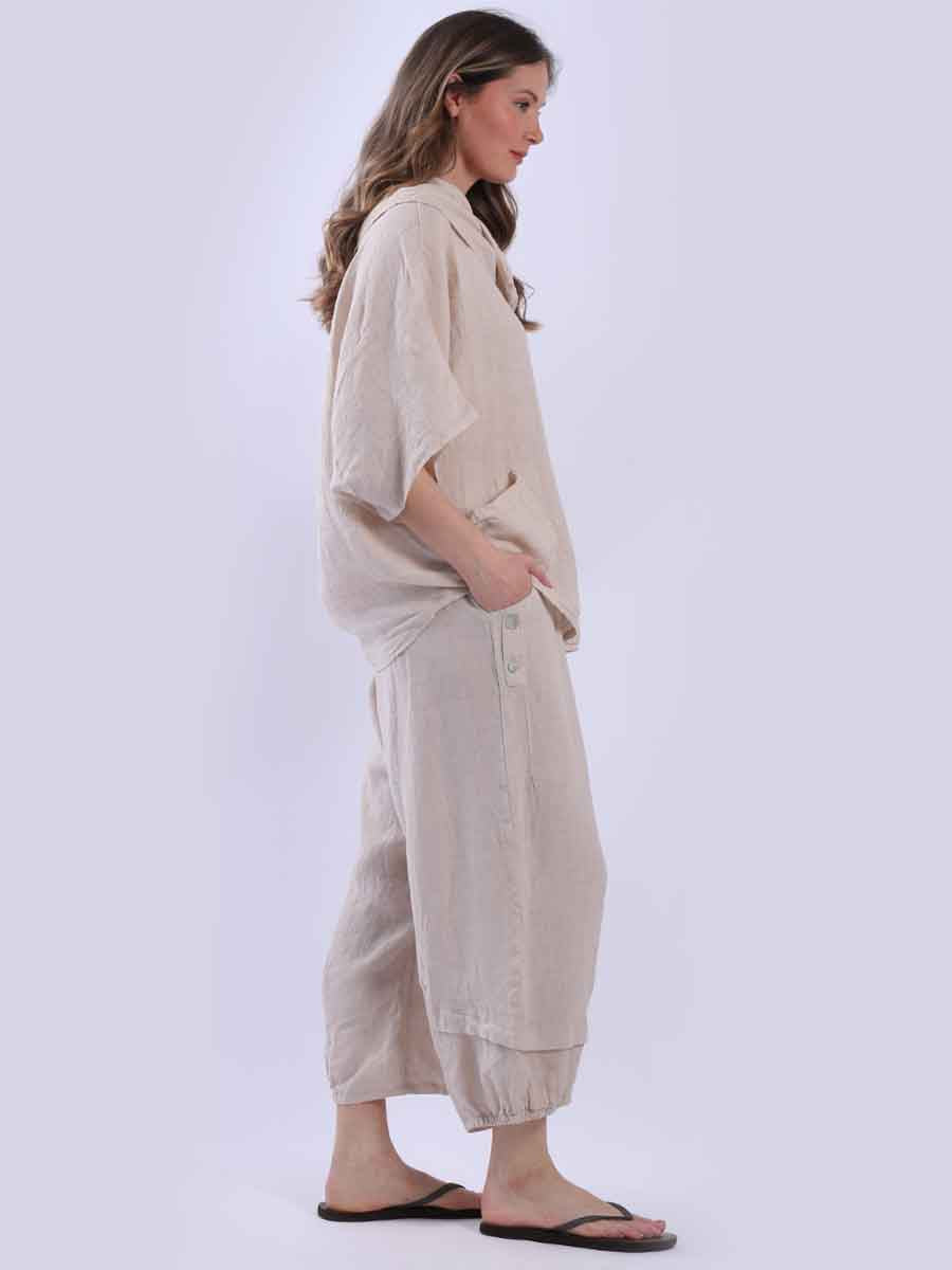 Cowl Neck Plain Linen Batwing Top