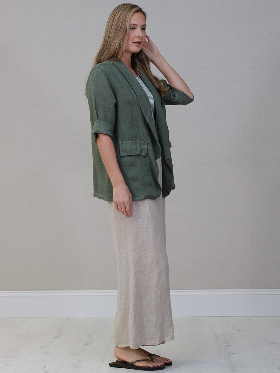 Shawl Collar Plain Linen Jacket