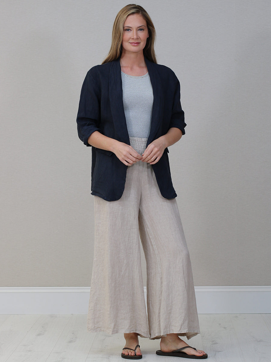 Plain Linen Jacket Navy