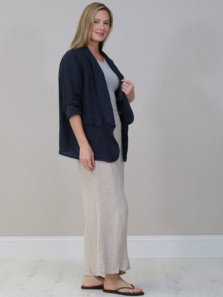 Shawl Collar Plain Linen Jacket