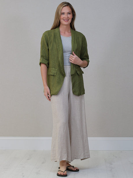 Plain Linen Jacket Olive